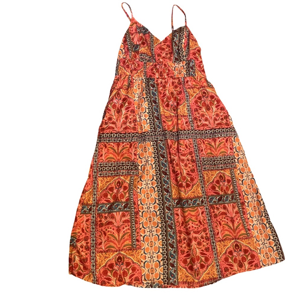 Old Navy Pink Paisley Waist-Defined Cami Midi Dress